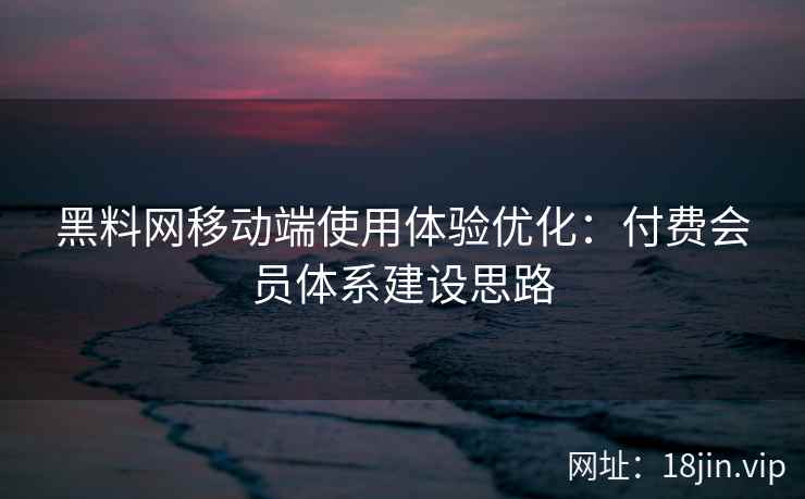 黑料网移动端使用体验优化：付费会员体系建设思路